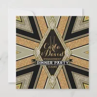 Art Deco Goldy Engagement Dinner Party Invitations