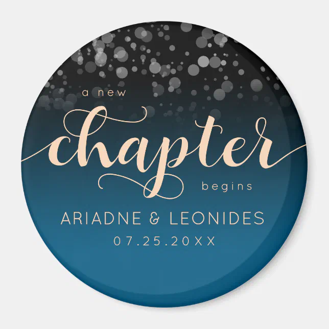 Elegant Peach Oceanic Blue Wedding A New Chapter Magnet