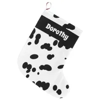 Dalmatian Dog Print Black and White Fur Pattern Large Christmas Stocking