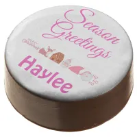 Season Greetings Pink on White Name Monogram | Chocolate Covered Oreo