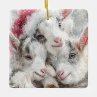 Snow Babies Christmas Goats 1 - YOUR PHOTO Ceramic Ornament