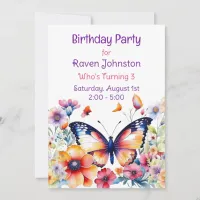 Butterfly in Flowers Girl's Birthday Party Invitation