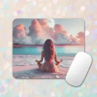 Beautiful Woman Meditating on Beach Blank Mouse Pad