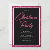 Modern Pink Glitter Christmas Party Minimalist Invitation