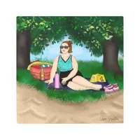 Hand drawn Art | Woman Relaxing at Beach