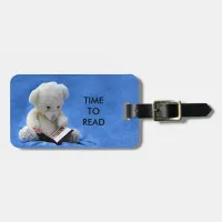 Teddy Bear Time to Read Blue Stuffed Animal, ZKOA Luggage Tag