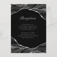 Elegant Silver Foil Black Agate Wedding Reception Enclosure Card