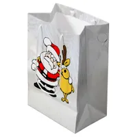 Santa With Deer Cartoon Medium Gift Bag