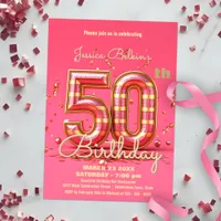 Elegant Glitter Striped Pink & Gold 50th Birthday  Invitation