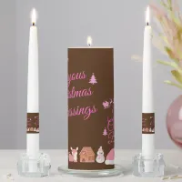 Joyous Christmas Blessings Pink on Brown | Unity Candle Set