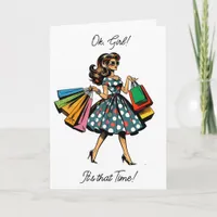 Let's Go Shopping! Funny Woman with Bags Card