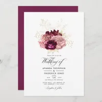 Burgundy - Marsala Blush Pink and Gold Wedding Invitation