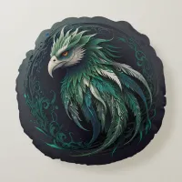 Majestic Cute Green Phoenix Bird Design Round Pillow