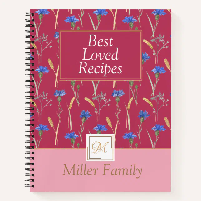 Red Floral Wildflower Mongoram Recipe Notebook