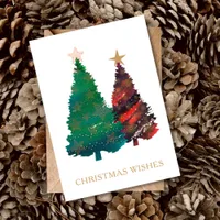 Hand Painted Sparkly Watercolor Christmas Trees Invitation