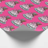 Whimsical Pink Birthday Cake  Wrapping Paper