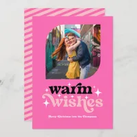 Hot-Pink Modern Retro Christmas Photo Holiday Card