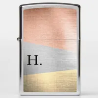 Rose Gold Silver Foil Monogram Geometric Zippo Lighter