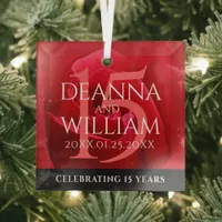 Elegant 15th Rose Wedding Anniversary Celebration Glass Ornament