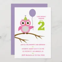 Any Age Cute Owl Baby or Toddler Girl Birthday Invitation