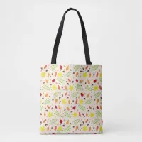 Cute fall pattern with colorful leaves and nuts tote bag