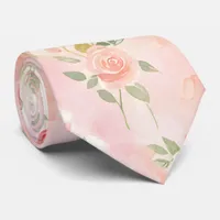 Abstract Watercolor Small Peach Pink Flowers Neck Tie