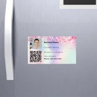 Cleaning service photo QR code holographic pink Business Card Magnet