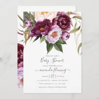 Burgundy - Marsala and Peach Floral Baby Shower Invitation