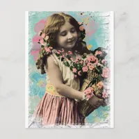 Vintage Little Girl and Flowers Postcard