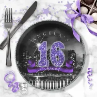 City Lights Sweet Sixteen Purple ID119 Paper Plates