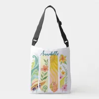 "Tropical Breeze – Personalized Floral Stripes" Crossbody Bag