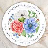 Patriotic Floral Red White Blue Return Address  Classic Round Sticker