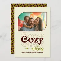 Earthy Neutral Cozy Vibes Only Christmas Photo Holiday Card