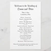 Simple One-sided Half-sheet Paper Wedding Program