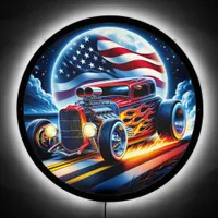 Classic hot rod with flames cruising at sunset LED sign