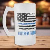 Thin Blue Line Personalized Police Officer Frosted Glass Beer Mug