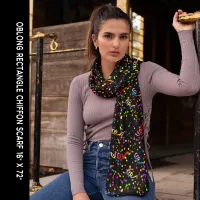 Colorful Confetti Black Party Celebration Chiffon Scarf