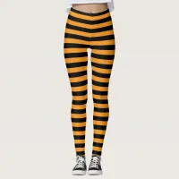 Orange and Black Striped Halloween Witch Leggings