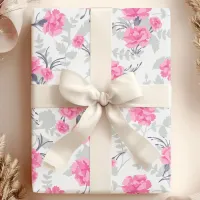 Pink & Gray Carnation Floral Wrapping Paper