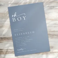 Oh Boy Blue Minimalist Script Baby Shower Invitation