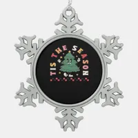 Tis Season Retro Halloween Spooky Season Fall Snowflake Pewter Christmas Ornament