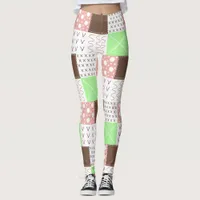 Boho Brown, Burgundy, Green and Mauve Whimsical Leggings