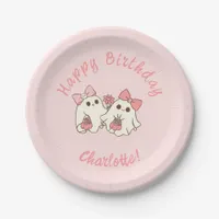 Spooky One Cute Pink Ghost & Bows 1st Birthday Paper Plates