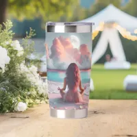 Beautiful Woman Meditating on Beach Blank Insulated Tumbler