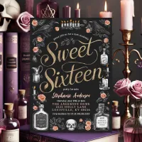 Dark Academia Floral Sweet Sixteen Birthday Invitation