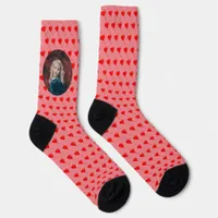 Custom Photo Red Heart Balloon Pattern Pink Crew Socks
