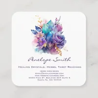 Watercolor Geometric Crystals and Flowers Square Business Card