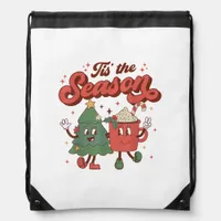 Tis The Season Retro Christmas 70s 80s Vintage Gro Drawstring Bag