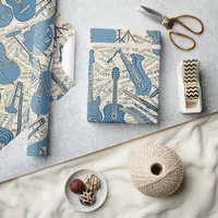 Sheet Music and Instruments Blue/Ivory ID481 Wrapping Paper