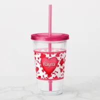 Pink and Red Confetti Hearts Pattern Personalized Acrylic Tumbler